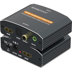 Nowbotuch HDMI audio ekstraktoru sadalītājs 4K HDMI uz HDMI audio pārveidotājs + koaksiālais + optiskais Toslink SPDIF + 3,5 mm stereo audio, HDMI audio adapteris PS4/5, Fire TV, Xbox, Chromecast, Blu-Ray atskaņotājs