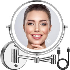 Acolar Cosmetic Mirror LED Illuminated with 1x/10x Magnification, Touch Switch Type-C Charging Adjustable 3-Colour Temperature Makeup Mirror, Shaving Mirror 360° Swivelling for Bathroom