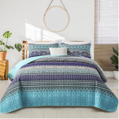 WONGS BEDDING Gultas pārklājs 220 x 240 cm Gultas pārklājs 220 x 240 cm Gultas pārklājs Boho segas sega 3 gab., divguļamā gulta Stepēta sega Mikrošķiedras sega ar 2 spilvendrānām 50 x 75 cm guļamistabai kā dīvāna pārklājs (bohēmisks)