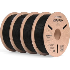 ELEGOO ātrgaitas PLA+ filaments 1,75 mm melns, 4 kg, ātrgaitas PLA Plus 3D printeru ātrdarbīgs filaments 0-600 mm/s ātrgaitas drukai, izmēru precizitāte +/-0,02 mm, 4 kg spole (8,8 lbs).