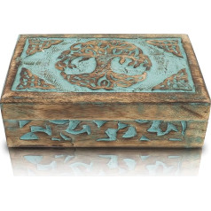 Lieliskas dzimšanas dienas dāvanas Rokām darinātas dekoratīvas koka rotaslietu kastes Dzīvības koka kokgriezuma rotaslietu organizators Keepsake Box Treasure Chest Jewellery Holder Storage Lock Box (Blue)