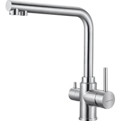 BONADE 3-Way Kitchen Tap, 360° Rotatable Tap Drinking Water Tap with 2 Levers, Kitchen Mixer Tap for Water Filter, 3-in-1 Kitchen Tap for Water Filter, Sink Mixer Tap Made of Brushed Stainless Steel