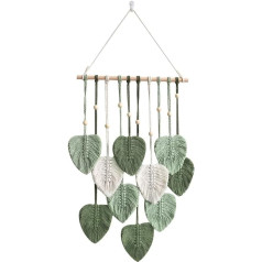 UXORSN Macrame Wall Hanging Green Leaf Tassel Tapestry Boho šiks sienas apdare roku darbs austas kokvilnas virves gobelēns estētiska bohēmiskā sienu māksla guļamistabai dzīvojamā istaba birojam mājās