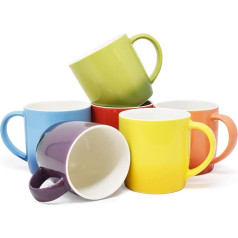 Joeji's Kitchen Цветные кофейные кружки, набор из 6 чайных чашек из керамогранита объемом 350 мл для сохранения кофе, чая, шоколада и других напитков