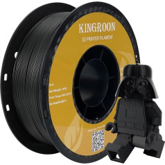 Kingroon Filaments, PLA Filaments 1.75, Filaments 1.75 PLA, PLA Filaments 3D printeriem, 1 kg spole (2,2 lbs), 3D printeru filaments PLA precizitāte +/- 0,03 mm, Filaments 1.75 PLA melns