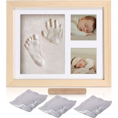 Meilo Baby Handprint māla bilžu rāmis, formu un nospiedumu komplekts, koka rāmis un akrila stikls, dāvana mazuļa kristībām, liešanas un drukāšanas komplekts (wood-2823)