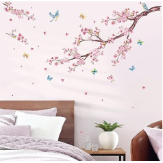 decalmile Wall Tattoo Cherry Blossom Branch Wall Sticker Flowers Wall Sticker Bedroom Living Room Sofa Background Wall Decoration