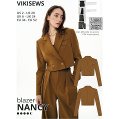 Vikisews Šūšanas Pattern sievietēm - Nancy Blazer Šūšanas Pattern sievietēm, izmērs US2 - US20 Plus Size - piemērots iesācējiem ar viegli sekot šūšanas instrukcijas