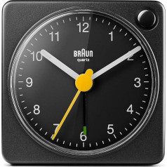 Braun modelis BC02XB Classic analogais ceļojuma modinātājs ar Snooze funkciju un apgaismojumu, kompakts izmērs, klusa kvarca kustība, Crescendo modinātājs, melns