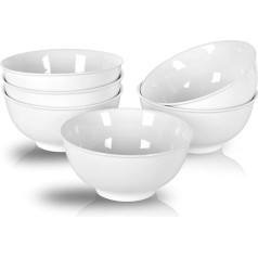 ALLUSEIT Keramikas trauks, 6 gabali 800 ml zupas bļodas, porcelāna bļodu un bļodu komplekts graudaugu pārslām, zupām, salātiem, makaroniem, ramenam, rīsiem, drošs mikroviļņu krāsnī, mazgājams trauku mazgājamā mašīnā, balts, diametrs 15