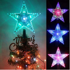 Mobestech Pack of 2 Ziemassvētku zvaigžņu eglīte Toppers Baterijas darbināms LED Luminous Ziemassvētku eglīte Topper Pentagramma Ziemassvētku dekorēšanai