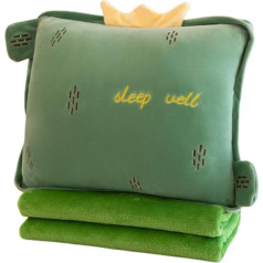 38cm Filled Fruit Travel Blanket and Pillow Set, 3 in 1 Plush Pillow with Warming Hands Pillow Blanket for Kids Gift Airplane Train Bed Office Nap (Cactus, Green)