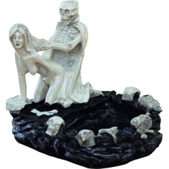 Gothic Death & Love Skeleton Beauty Figure Cigarette Ashtray Resin 12.5 x 11.5 x 12 cm Antique White Skull Statue Home Garden Decor A