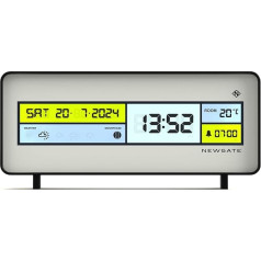 NEWGATE® Futurama Modern LCD modinātājs - Nakts pulkstenis - Galda pulkstenis - Digitālais modinātājs - Guļamistabas piederumi - LCD displejs - Biroja pulkstenis - 12/24 stundu displejs - Balts