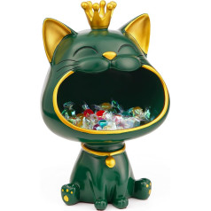 Efugadeng Lucky Cat Statue uzglabāšanas kaste, smejošā kaķa rotaslietu glabāšanas kaste, kaķa figūras rotaslietu paplāte, liela kaķa skulptūras statuja, piemērota mājas, biroja dekorēšanai (zaļa)