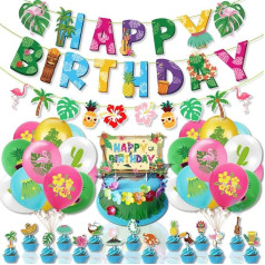 Havaju dzimšanas dienas svinību rotājumi, vasaras Luau Aloha Flamingo ananāsu ananāsu kaktuss Happy Birthday Banner Balloons Cake Cupcake Toppers Havaju pludmales pludmales kāzu ballītes piederumi