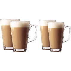 Kafejnīcas glāžu komplekts 4 Latte 240 ml kafijas krūzes 4 kapučīno espresso krūzes ar rokturi piena tējas ledus karstā šokolādes dzērieniem karstumizturīga stikla caurspīdīga liela dzērienu kausa dāvanu kaste