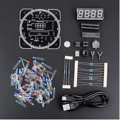 Sutinna DIY LED digitālo pulksteņu komplekts, daudzfunkcionāls rotācijas gaismas regulators, elektroniskais digitālais LED temperatūras modinātājs mājai, skolai (zaļš + kabelis)