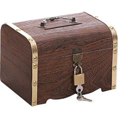 Fiacvrs Treasure Chest Storage Box, roku darbs naudas kaste, slēdzama naudas kaste Piggy Bank Home Decor Solid Wood Toy Free Standing Vintage dāvana bērniem (M)