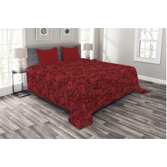 ABAKUHAUS Red Floral Leaves & Swirl Комплект покрывал с наволочками стираемый двуспальный 264 x 220 см Красный