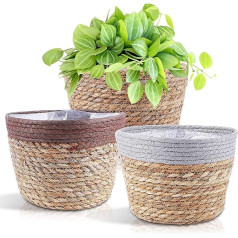O'woda 3 Pieces Natural Plant Basket, Flower Pot Planter Basket, Plant Flowers Storage Basket, Herb Pot, Plant Baskets for Balcony, Garden Decor, Basket Braided for Home Decoration