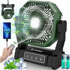 Multper Camping Fan with LED Light, 20000 mAh Rechargeable Outdoor Tent Fan with Hook & Remote Control, 4 Levels Powerful USB Table Fan for Fishing, Picnic, Bedroom