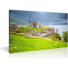 TISHIRON Office Decor Urquhart Castle with Dark Cloud Sky Pictures Wall Art 1 panelis UK Natural Landscape Wall Decor for Bedroom Plakāti un izdrukas Stretched and Framed Ready to Hang (30.5 cm W x 18 H)