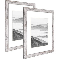 Q.Hou Distressed White Wood Pattern A3 Picture Frame Set of 2 with Mount for A4 Pictures or Certificate Perspex Front for Wall Decoration (UK-QH-PFA3-RW)