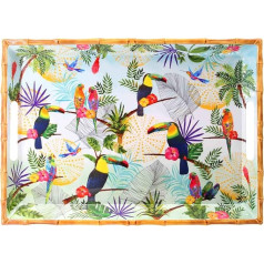 Les Jardins de la Comtesse - Liels taisnstūrveida servējamais paplātes ar tīra melamīna rokturiem - Toucans from Rio - 50 cm - Daudzkrāsains - MelARTmine trauki - kvazi-nedalāms