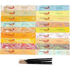 Auroshikha - 190 Incense Sticks - Set of 18 Fragrances: Patchouli, Sage, Nag Champa, Jasmine, Lavender, Musk, Myrrh, Opium, Rose, Sandalwood, Vanilla, Lotus, Violet, Almond, Amber, Coconut