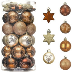 Valery Madelyn Christmas Baubles 35 gab. 5 cm plastmasas eglīšu baubles Ziemassvētku rotājumi ar pakaramo Ziemassvētku eglīšu rotājumi Ziemassvētku rotājumiem Meža tematika Vara zelts