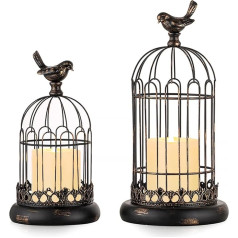 Romadedi Sveču turētājs Vintage putnu būris dekorēšanai - 26/34 cm sveču turētājs Pillar Candles Metal Black Country House Style Rustic Candles Lantern for Table Decoration Party Wedding Fireplace Living