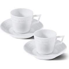 KPM Berlin Kurland Espresso komplekts 4 gab Porcelāna Espresso tasītes ar paliktnīšiem roku darbs, balts