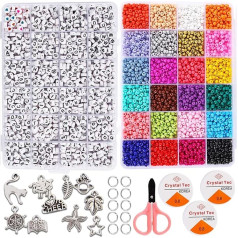 GoodyKing Jewellery Making Kit Beads for Bracelets - Bead Craft Kit, Glass Pony Seeds, Letters, Alphabet, Arts and Crafts - Valentīna dienas dāvana sievietēm, sievai, bērniem, 6 7 8 9 gadi