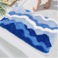 Eviermilaa Vannas paklājs neslīdošs 50 x 80 cm Sūnas vannas paklājs Zili viļņi Vannas istabas paklājs Flocked Rug Super absorbējošs plīša paklājs Vannas paklājs vannas istabai, guļamistabai, mājas dekorēšanai