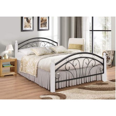 7 Star Furniture 7 Star Ps102 Bed with Metal Frame and Solid Wood Legs, Oak and White (White-Black, Small Double (4ft6)