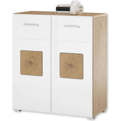 Stella Trading Chest of Drawers in White, Artisan Oak Look with End Grain Wood Appliques, Modern Chest of Drawers with Lots of Storage Space, 80 x 92 x 38 cm (W x H x D)