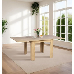 Hallowood Furniture Newquay Oak Effect Extending Table Izvelkamais galds Virtuves galds ar gaišām ozolkoka kājām Masīvs taisnstūra formas koka pusdienu galds Ideāli piemērots ēdamistabai, atpūtas telpai un virtuvei