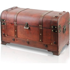 Brynnberg Dārgumu lāde 30x20x15cm - liela dārgumu lāde, brūna, dekorēta ar kniedēm un ādas siksnām, ar vāku, ar slēdzeni, pirātu lāde, aizslēdzama, koka glabāšanas kaste (Flandrija)