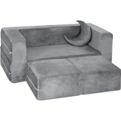 Milliard Children's Sofa/Children's Chair - Soft Building Block Play Set, Children's Furniture with Sleep Function, Children's Chair with Armrests for Boys and Girls (Light Grey Velvet Fabric)