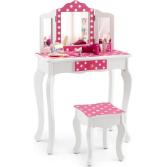 Dreamade Bērnu tualetes galdiņš 2-in-1 ar tabureti un noņemamu spoguli, princeses tualetes galdiņš ar atvilktni, koka kosmētikas galdiņš, bērnu grima galdiņš meitenēm (Polka Dot)