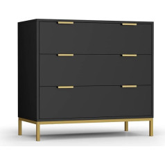 Anmytek Chest of Drawers with 3 Drawers, Sideboard, Black Drawer Cabinet, Wooden Hallway Cabinet for Living Room, Bedroom, Children's Room, 80 x 40 x 75 cm