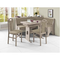 Beauty.scouts Möbel Top Collection Beauty.Scouts Talia III Corner Bench Set Sonoma Oak Decor Complete Set Grey/Beige 4-Piece Cheek Table Chest Corner Bench 2 Chairs Kitchen Dining Room