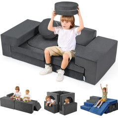 Kidirect Rotaļu dīvāns, bērnu dīvāns no putuplasta klucīšiem - rotaļu dīvāns bērniem un rotaļu stūrītis bērnu istabā [bez cietajām daļām], pelēks