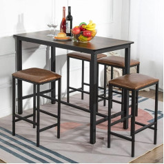 Buybyroom Baro stalo rinkinys, baro stalas su 4 baro kėdėmis, valgomojo stalas su 4 kėdėmis, pramoninio dizaino virtuvės stalas, skirtas virtuvei, valgomajam, svetainei, senovinis rudas/juodas