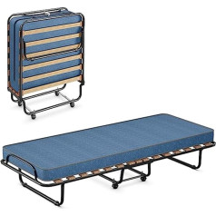 Goplus Guest Bed 80 x 190 cm, Folding Bed with Mattress, Steel Frame, Adult Single Bed for Bedroom and Office (Blue)