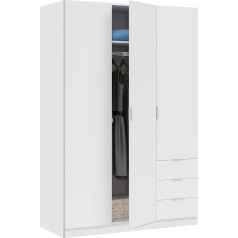 Habitdesign Wardrobe with Three Doors and Three Drawers with Shelves and White Clothes Rail 121 x 180 x 52 cm