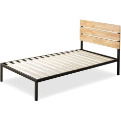 Zinus Paul Bed 80 x 190 cm - Bed Frame 36 cm High - Metal and Wood Platform Bed with Wooden Slatted Frame - Natural Brown