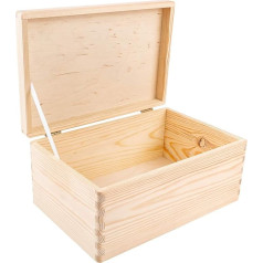 Creative Deco Wooden Box with Lid, 30 x 20 x 14 cm (+/-1 cm), Baby Keepsake Box, Large Wooden Box with Lid, Unpainted Box, for Documents, Toys, Tools, Untreated