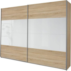 Rauch Möbel Rauch Sonoma Oak Sliding Door Cupboard, 2 Doors, White Glass Inserts, W x H x D 136 x 210 x 62 cm